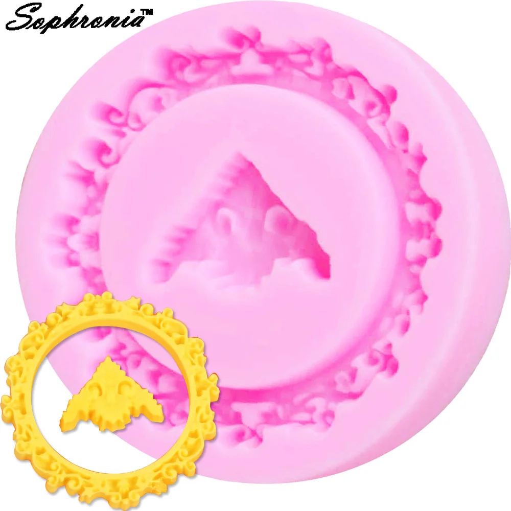 Sophronia M373 Retro Mirrow Frame Silicone Cake Mold Fondant Decorating Tools Resin Clay Candle Moulds 5.5*1CM | Дом и сад