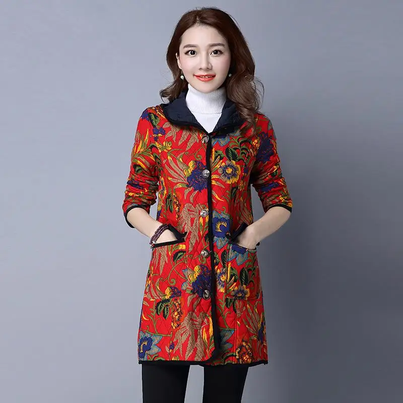 2017 Spring And Autumn New Retro Print Hooded Cotton And Hemp Cloth