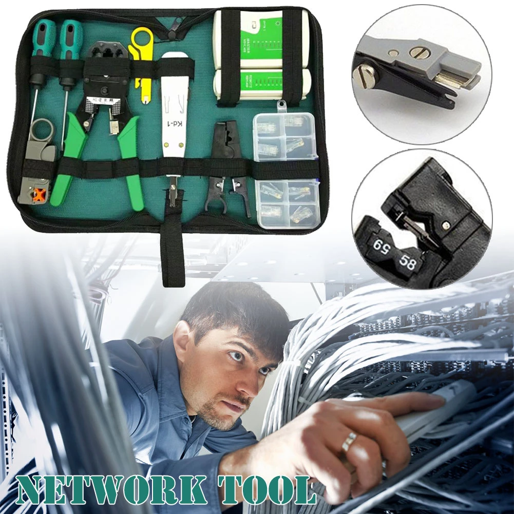 11 шт./компл. RJ45 RJ11 RJ12 CAT5 CAT5e Портативный локальной сети Repair Tool Kit кабель Utp тестер и плоскогубцы Обжимные Щипцы Зажим разъем PC