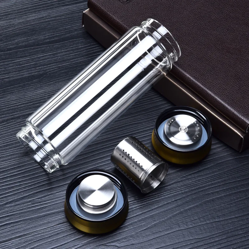 Water bottle Glass bottle Glass Water Bottle With Loose Leaf Tea Strainer Tea Infuser Double wall Glass Bottle Free to disassemble Thermos 300ML 400ML
