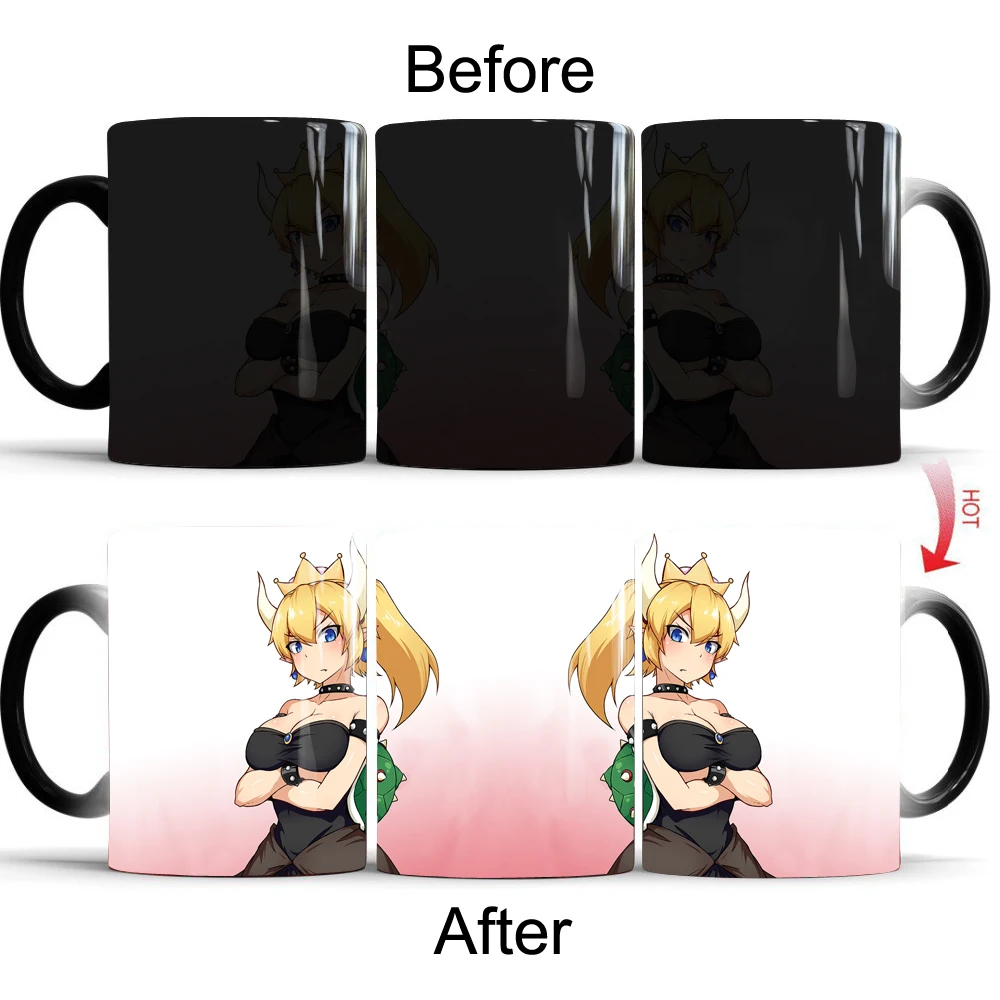 Волшебная кофейная кружка Bowsette, чашка для чая, холодная, горячая, Термочувствительная кружка, теплотрансформирующая, меняющая цвет, чашки, подарки