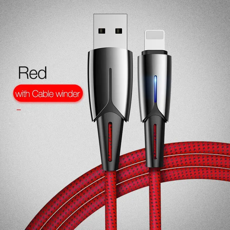 CAFELE USB кабель 2.0A Быстрая зарядка данных Кабель зарядного устройства для iPhone XS Max XR X 8 7 6 6S 5 5S iPad автоматическое отключение кабеля - Цвет: Red