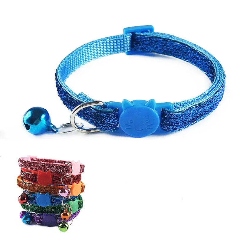 

Safety Pet Cat Collar with Bells Cute Bling Bling Design Breakaway Cat Puppy Small Dog Nylon Ribbon Collar Adjustable 19-32cm