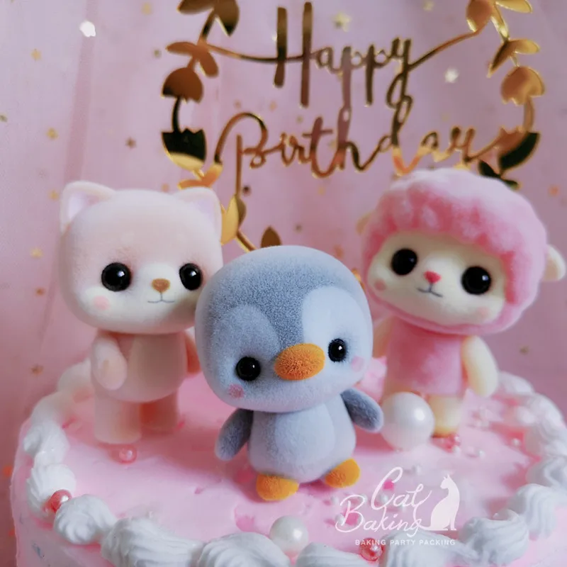 Lovely Pink Grey Shiba Inu Sheep Rabbit Penguin Cake Decorations