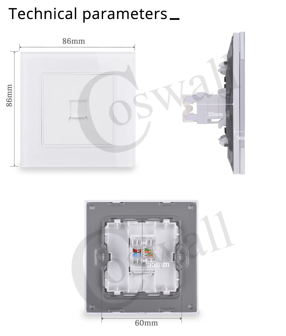 Coswall кристальная стеклянная панель 1 комплект RJ45 Интернет-разъем CAT6 разъем компьютерная розетка настенная розетка для передачи данных