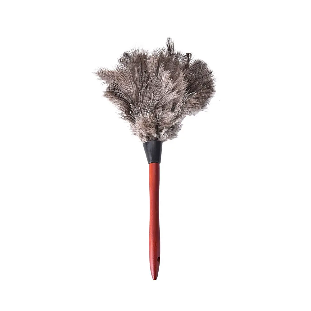 1 шт. 38 см антистатические натуральный страусиное перо мех пыли щетка для чистки деревянная ручка инструмента серый