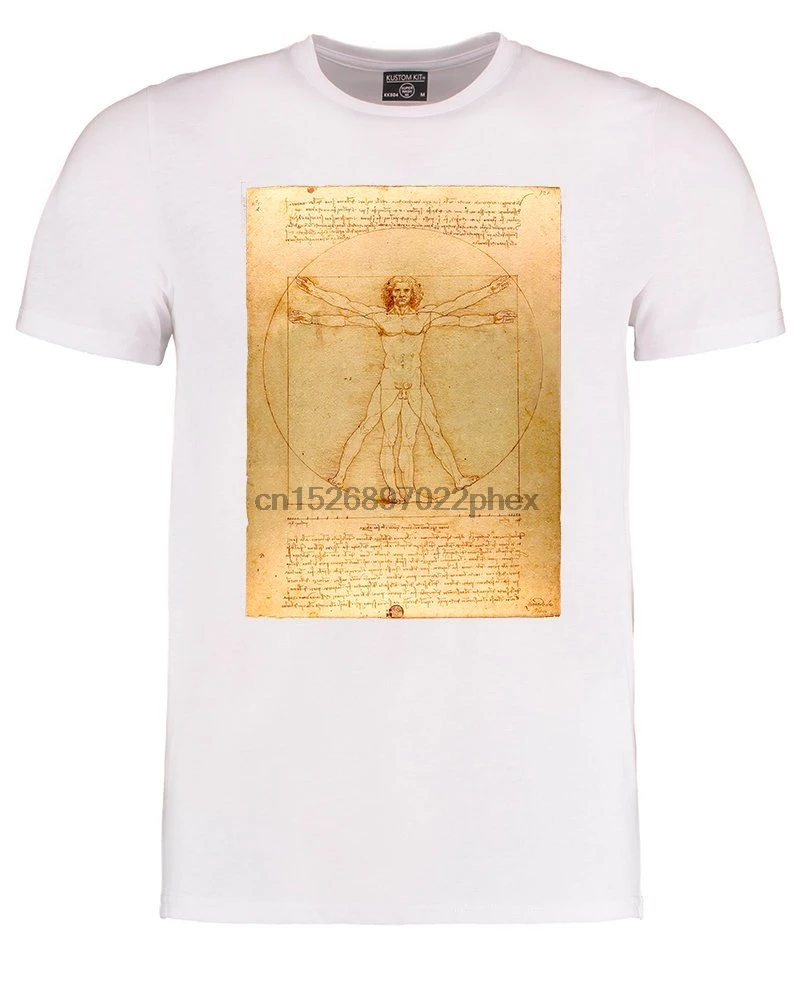 

Leonardo Da Vincis Vitruvian Man- Proportions of the Human Body Diagram Mens T-Shirt fashion cut classic ribbed crew neck