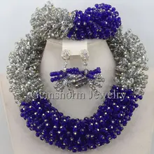 Серый и синий бисер Кристалл Африканский комплект ювелирных изделий Серебро Свадебные женские Бижутерия WB981