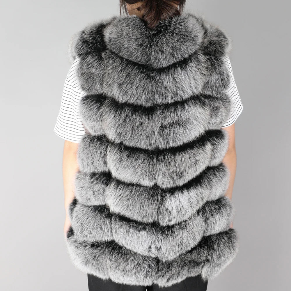 Новое зимнее пальто, женское натуральное, натуральное лисьего меха жилет без рукавов 68 см длина меховой жилет
