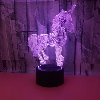 

3D 7 Colors Illusion Unicorn Night Light Acrylic Led USB Table Lamp with Remote Control for Indoor Bedroom Decor Novelty