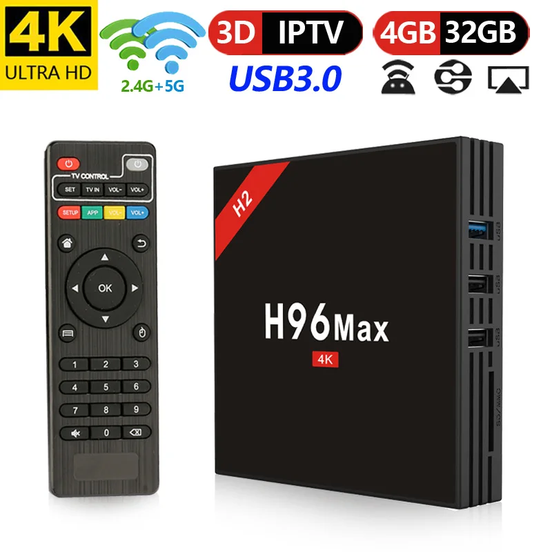 H96 MAX H2 Android 7 1 Смарт ТВ приставка Rockchip RK3328 Четырехъядерный 4 ГБ 32 Bluetooth 0 медиаплеер