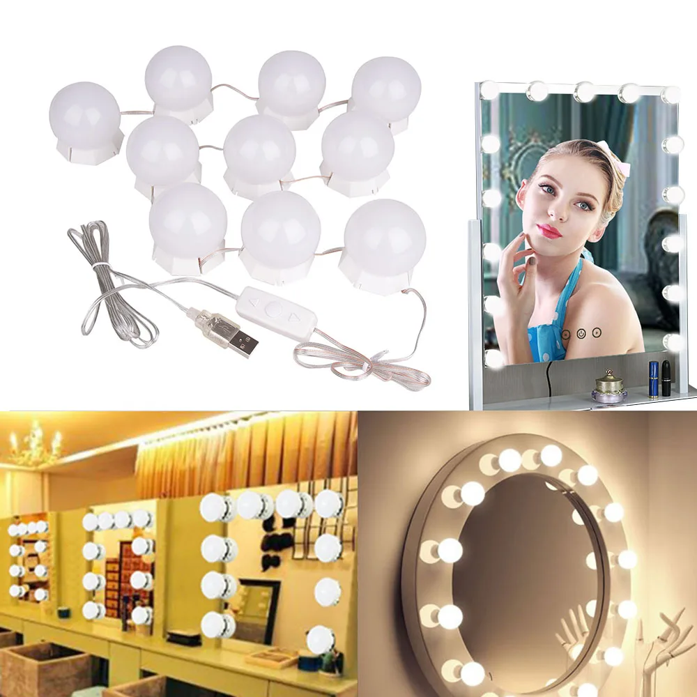 

Anpro 5V LED Makeup Lamp USB Charging Dressing Table Mirror Vanity LED Light Bulbs Kit Adjustable Bright Wall Bedroom Lamp