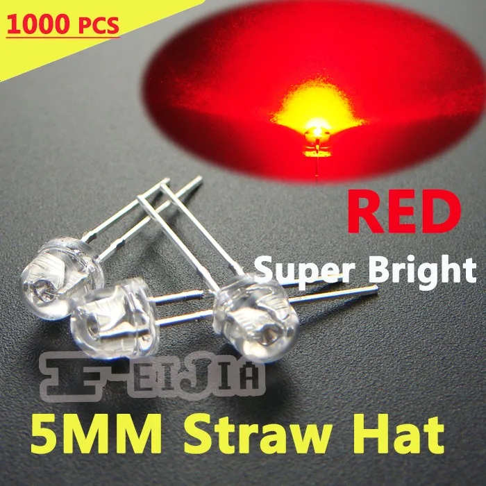 

1000 pcs 5mm Straw Hat Red LED Water Clear Lndicator lights Super bright Wide Angle LED Diode [RED] Free Shipping