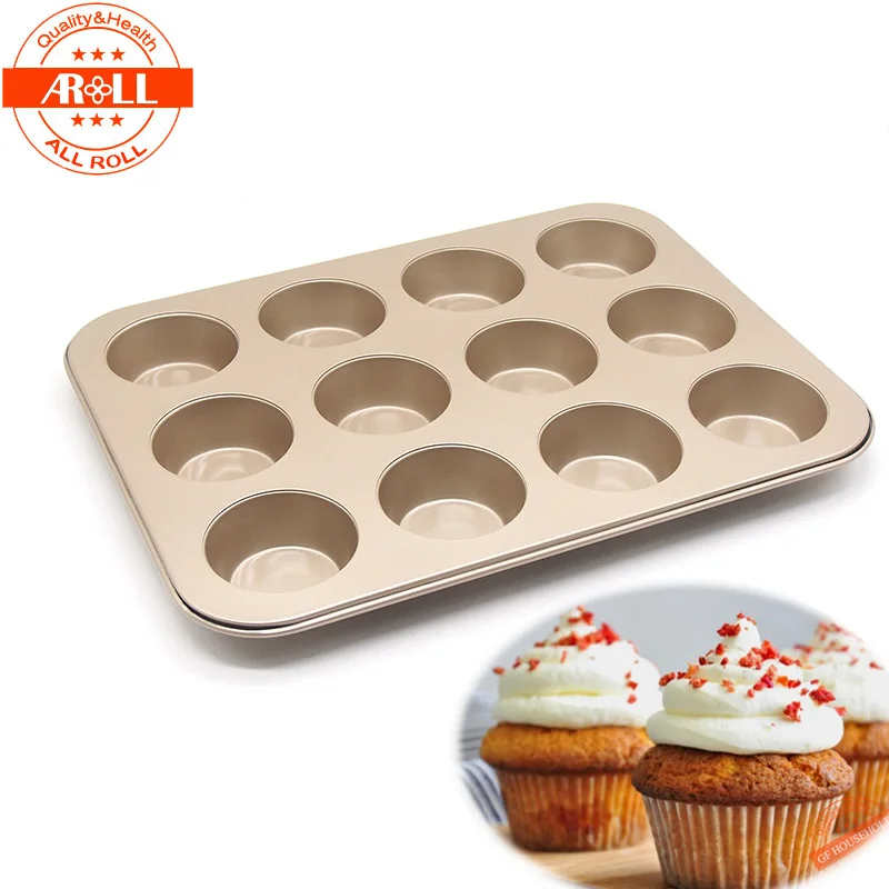 New 12 Cup Nonstick Muffin Pan Baking Muffins Metal Tray Carbon Steel