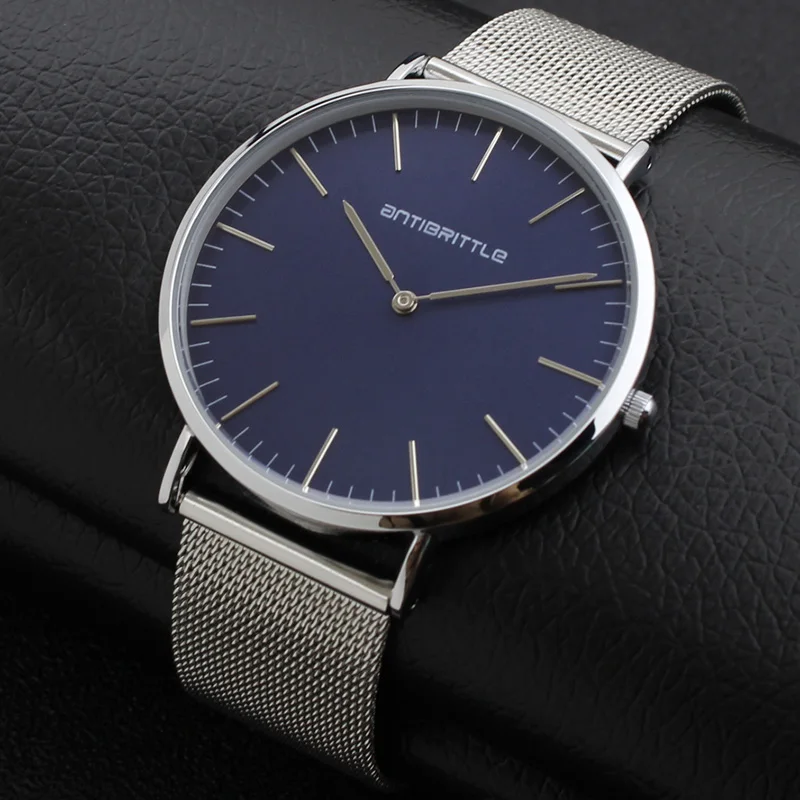 

Japan Quartz Dark Blue Women Minimalist Watch Men Business Thin Silver Leather Mesh Stainless Steel Magnet Strap Antibrittle Hot