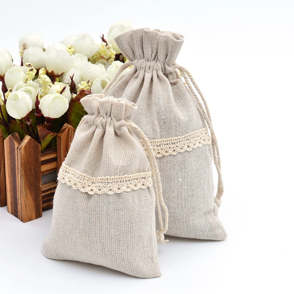 10x14 13x18cm Handmade Wedding Favor Bag White Lace Linen