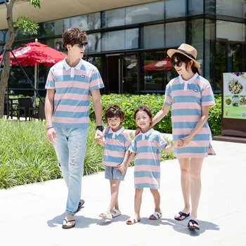 

2019 Striped Plus Size Father Son T-shirt Mom Baby Daughter Outfits Mother Daughter Dress Daddy and Mini Me Little Girls Tshirt