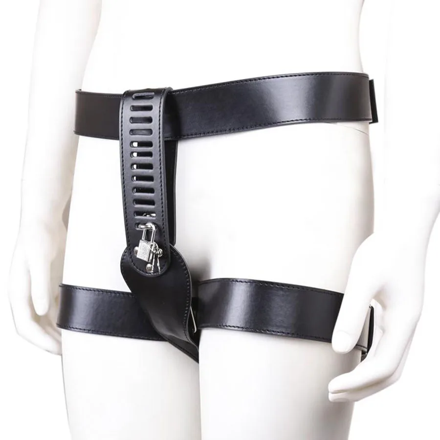 Leather Adjustable Female Chastity Belt,Strap-in Cover Crotch Area Belt, Women's Thong Harness System