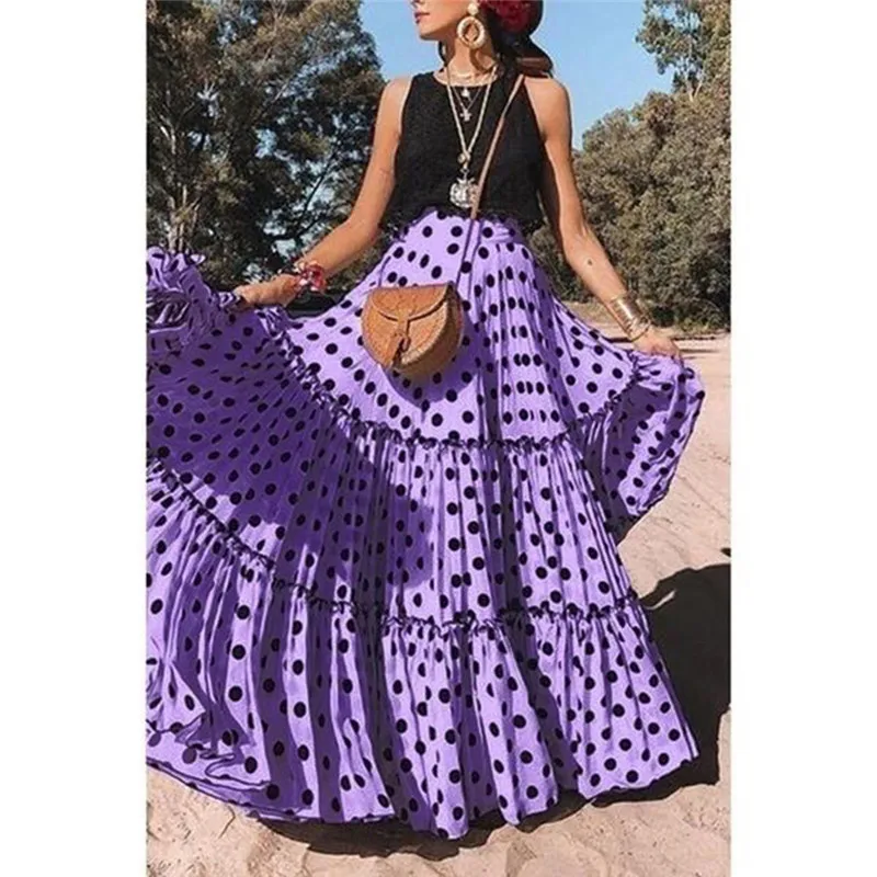 Женская модная юбка с высокой талией, юбка в горошек, свободная плиссированная летняя юбка, модная Faldas Mujer Moda A#30 - Цвет: Purple