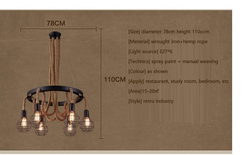 Винтажная Лофт американская пеньковая веревка подвеска промышленная лампа в стиле ретро крепление для люстр люстра светильник для кухни освещение комнаты