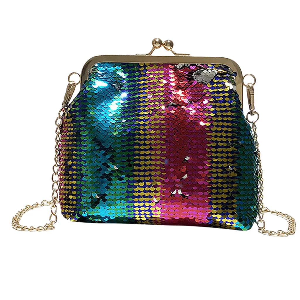 Shoulder Bag Gradient Sequin Material Fashion Nightclub Stage Style Chain Bag