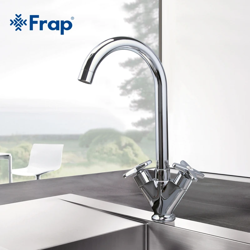 Simple Style Dual Handle Cold and hot Water Mixer Tap Kitchen Faucet Outlet Pipe of Gooseneck