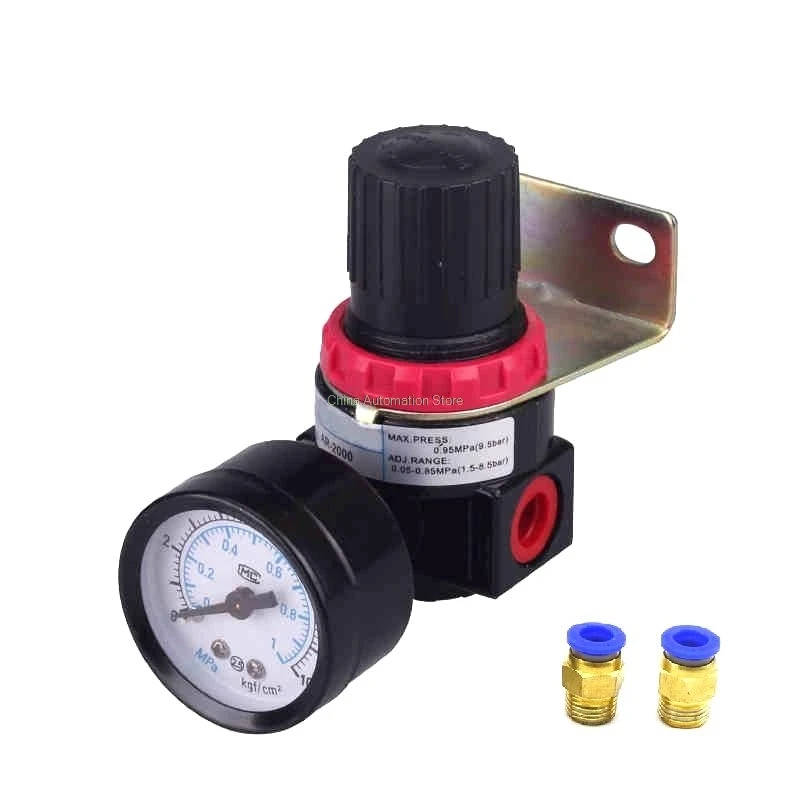 

AR2000 G1/4'' Compressor Air Control Pressure Gauge Relief Regulating Regulator Valve with 10mm Hose Fittings