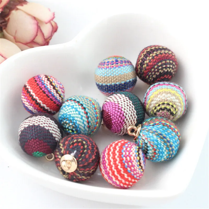 10 шт./лот 14 мм цветные круглые бусины с тканевым покрытием подвески для