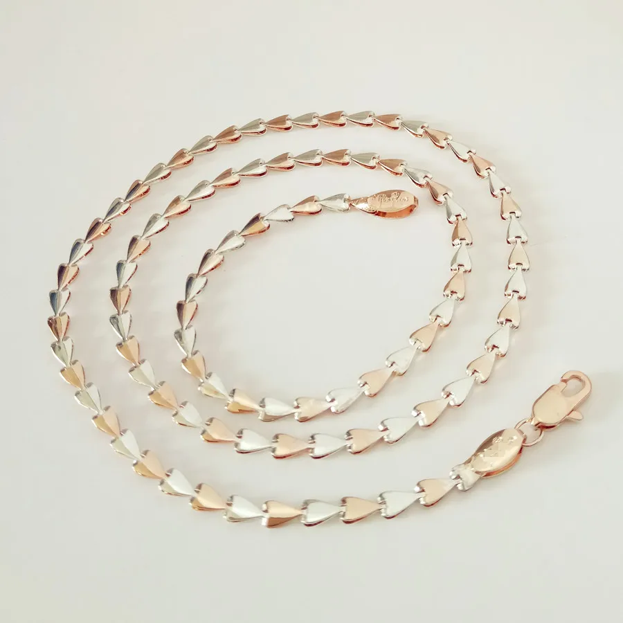 

2019 Women Necklace New Trendy Rose 585 Gold and Silver Color Jewelry Heart Shape Link 60CM Long Necklace Designs for Women