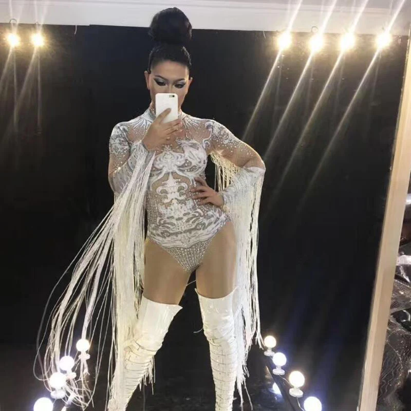 

Women New 3D Printing Crystals Sexy Bodysuit Dance Wear Party Performance Stretch Costume Dancer Stage Rhinestone Sport Clothing