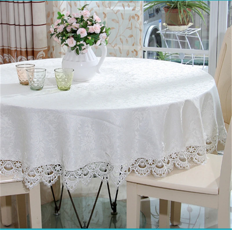 

Europe Style Wedding Tablecloth Embroidered Floral White Round Tea Table Cloth For Table Cover Hollow Lace Rectangle Table Decor