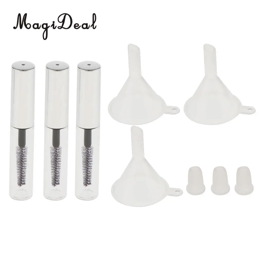3pcs 4ml Empty Mascara Tube with Eyelash Wand with Rubber Inserts Funnels Set for Cosmetic DIY