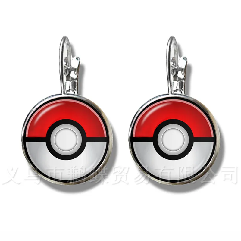 1PC 16MM Glass Cabochon Earrings Pokemon Ball Pattern Charm Silver Plated Stud For Women Girls Wonderful Gift | Украшения и