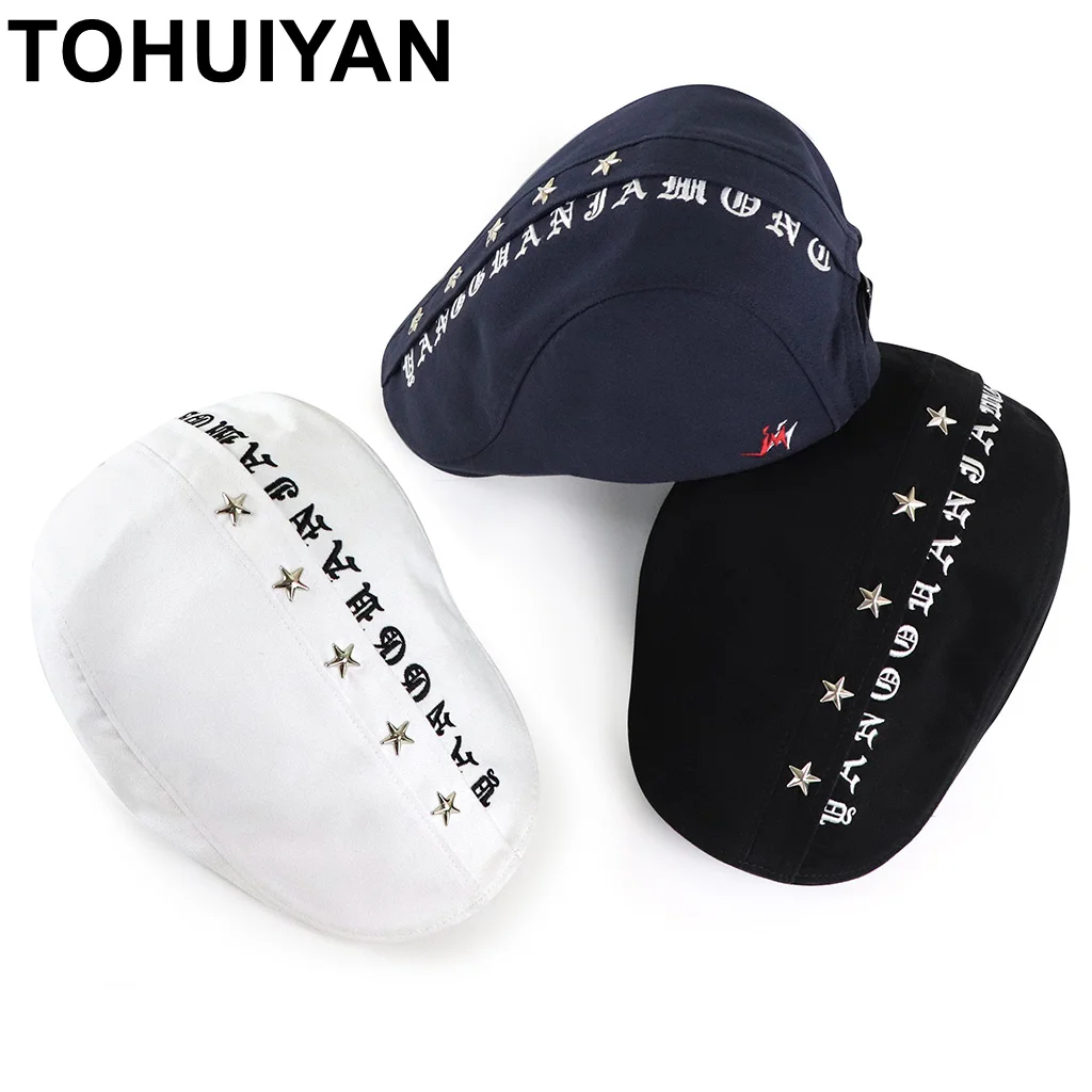 

TOHUIYAN Adult Cotton Newsboy Cap Mens Hats and Caps Spring Summer Duckbill Hat Women Fashion Beret Caps Unisex Boina Flat Hats