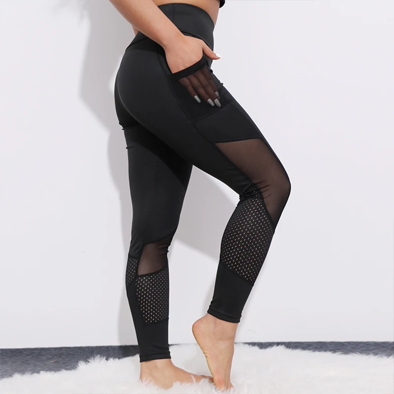  CHRLEISURE Pocket Mesh Workout Leggings Women Sexy Activewear Push Up Pant Elastic Heart-shaped Hig