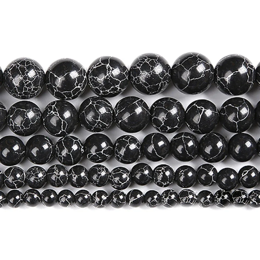 

15" Strand Round Synthetic Stone Black Turquoises Loose Beads For Jewelry Making Charm Bracelet Neck 4/6/8/10/12mm