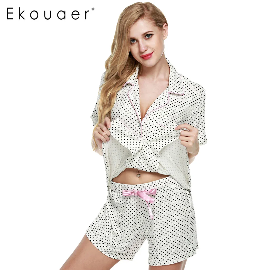 Ekouaer женский пижамный комплект Повседневный однотонный с топом и шортами|pajama sets