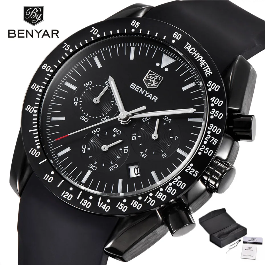 

BENYAR Men Sport Watches Outdoor Silicone Band Chronograph Male Wrist Watch 3ATM Waterproof Men Military Clock Jewelry Gift