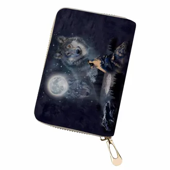 

Noisydesigns 3D portable Passport ID Card Holder Terror of the Wolf moon night Printing Business cards Durable Bag