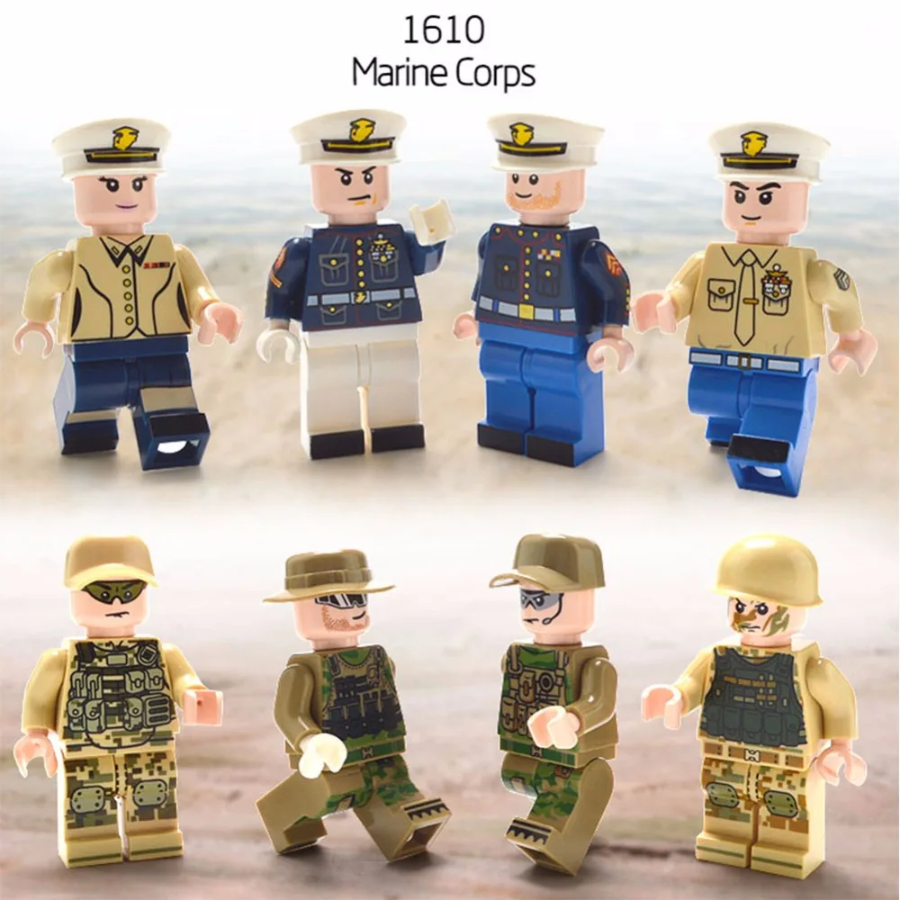 

8pcs Military Building Blocks Navy Army Officers Soldier Figures Brick toys for kids Compatible Legoings Militar City Police 45