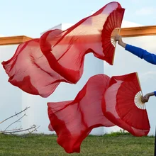 Высокая натуральный шелк вуаль 1 пара ручной работы для женщин качественный шелк танец живота веер танец красный 180*90 см