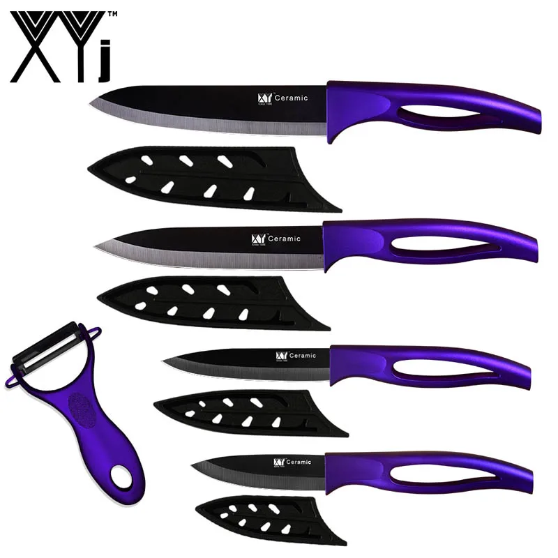 Purple H Black B XYj кухонные Кухонные керамические ножи 3 ''для очистки овощей 4'' Универсальный 5 ''для нарезки 6''' поварской нож многоцветная ручка 5 шт. набор ножей - Цвет: Purple H Black B