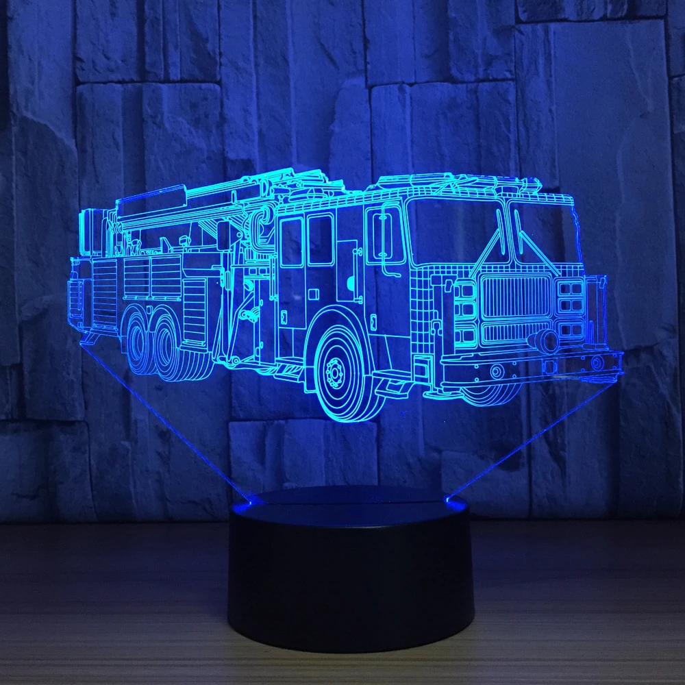 3D Illusion Table Lamp Truck 7 Colorful Touch LED Night Light USB Baby Kids Gift