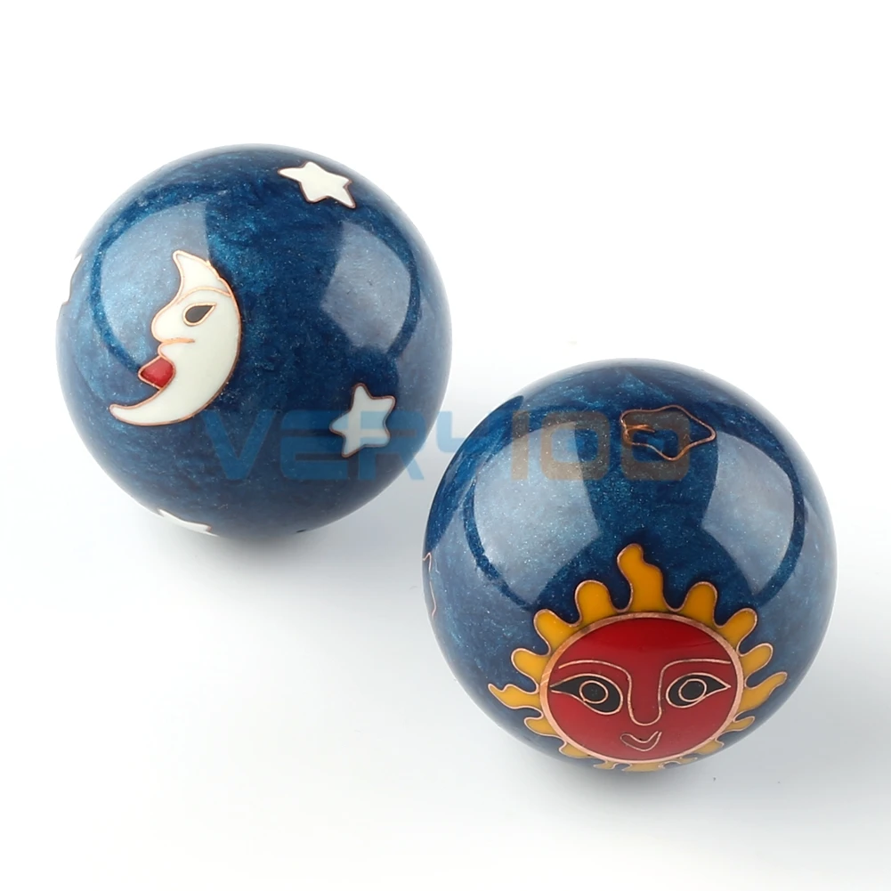 

NEW Chinese Health Exercise Baoding Balls Sun&Moon Stress Relief Chrome Blue