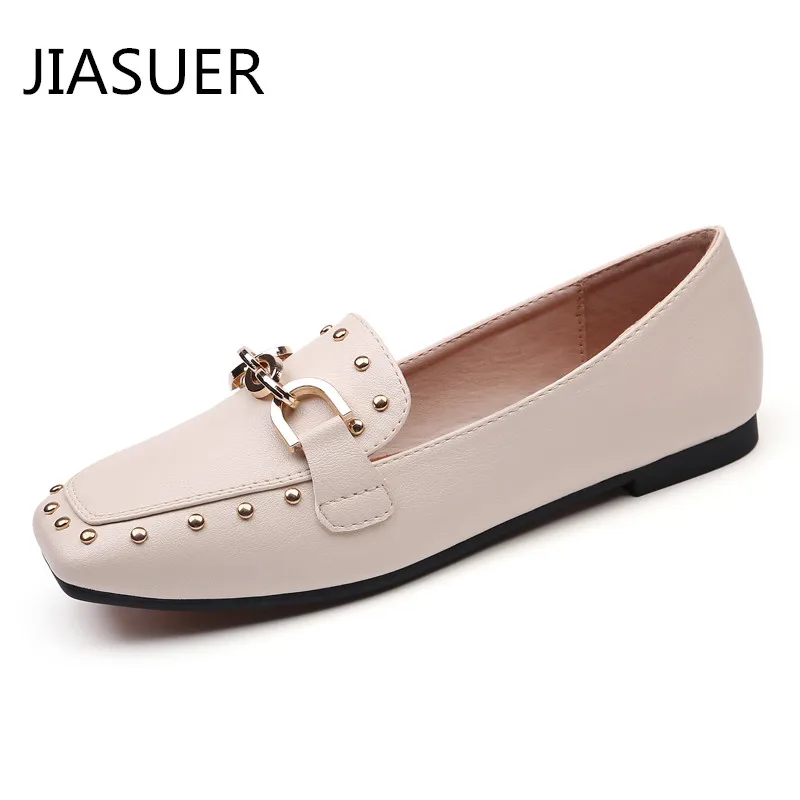 

Jiasuer Fall Casual Women Soft Leather Flat Office Ladies Slip On Ballet Flats Girls Square Toe Ballerina Flats Loafers Shoes