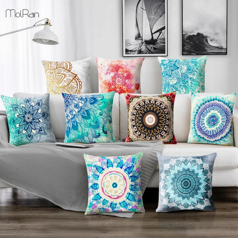 

India Decorative Pillows Mandala Cushion Cover for Sofa Chair Throw Pillowcase for Car Pillow Covers Square Polyester Cushions
