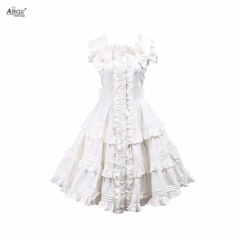 Ainclu XS-XXL хит продаж Cemavin женское Хлопковое платье в стиле Лолиты с оборками белого