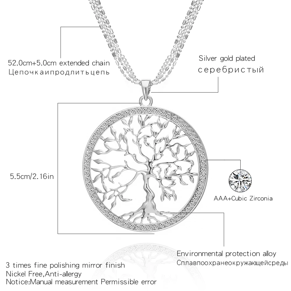 Массивное Ожерелье «Древо жизни», ожерелье s& Подвески для женщин, розовое золото, серебро, длинное ожерелье, модное ювелирное изделие, колье для женщин