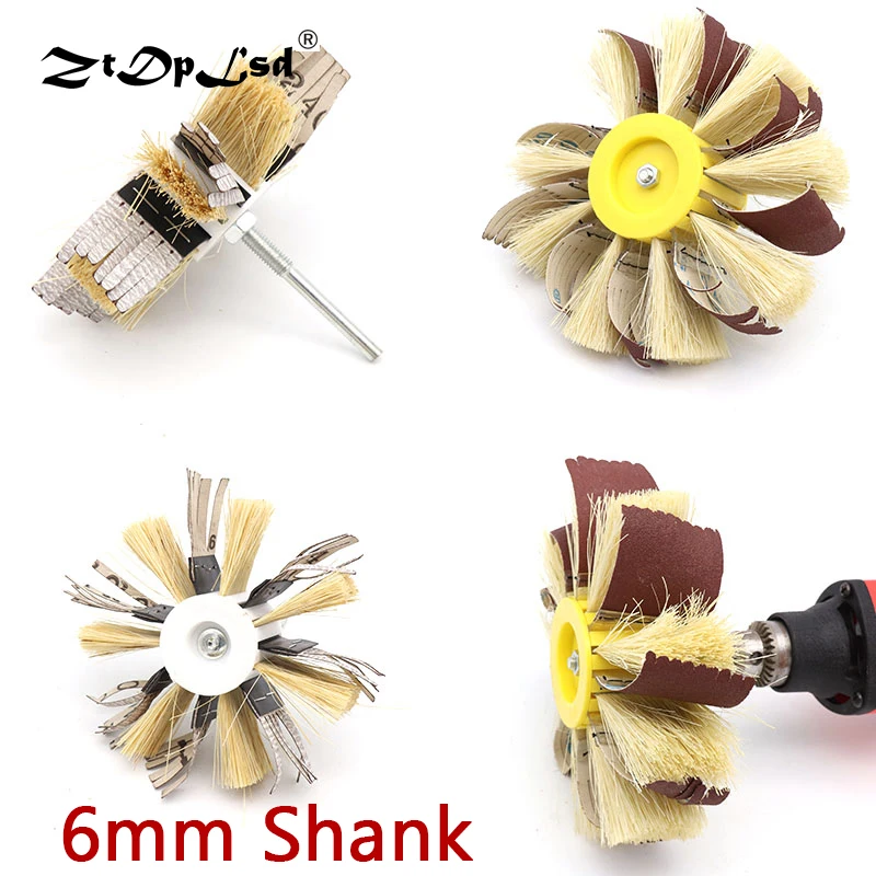 1PCS Shaft Mounted Sandpaper Sisal & Emery Cloth Bristle Grinding