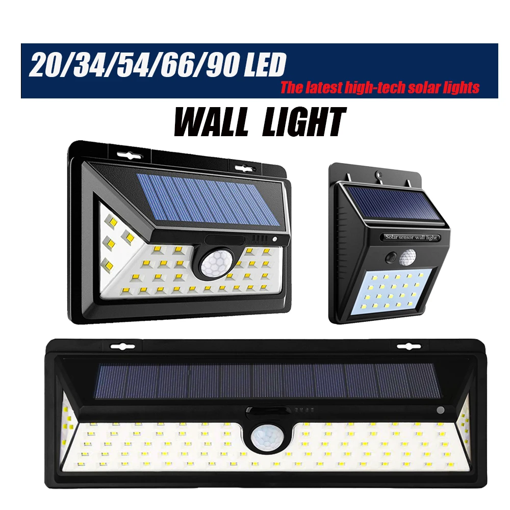 Waterproof 66//90LED Solar Power PIR Motion Sensor Wall Light Outdoor Garden Lamp